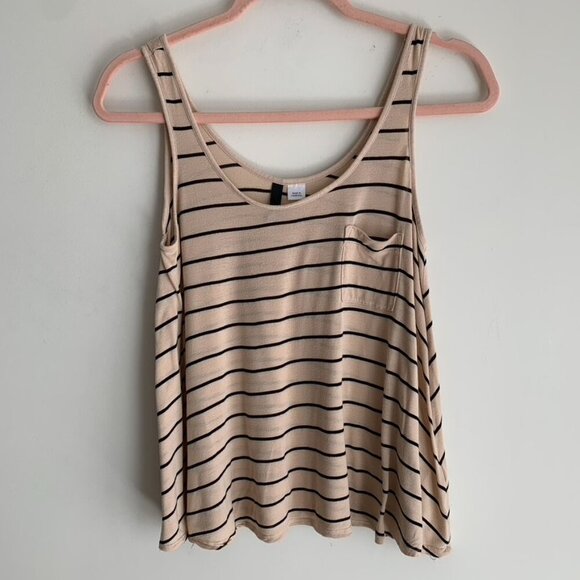 H&M Women's Tank Top Stripes Cropped Sleeveless Taupe Neutral Casual Flowy 4 - Picture 5 of 14